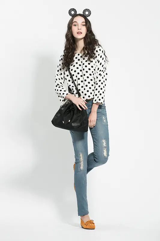 復古點點長袖上衣