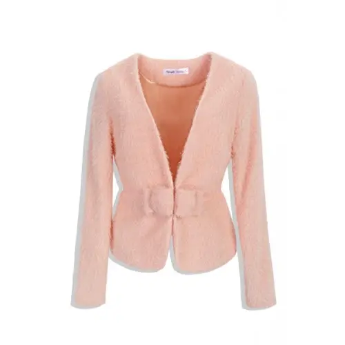 開襟腰釦蝴蝶結混亮線毛海外套