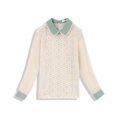 典雅配色領花形蕾絲雪紡上衣